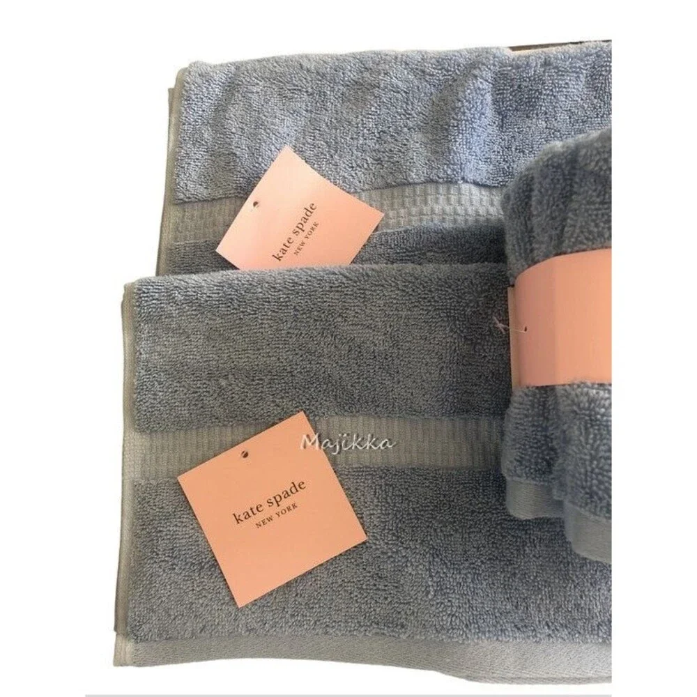 Kate Spade 2 Hand Towels 4 Washcloths Facecloths Light Blue Bathroom Dorm